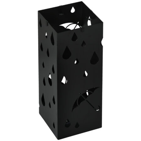 Schirmständer mit 4 Haken und Tropfschale aus Stahl schwarz