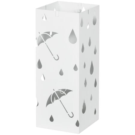 Schirmständer mit 4 Haken und Tropfschale aus Stahl weiss