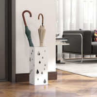 Schirmständer mit 4 Haken und Tropfschale aus Stahl weiss