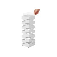 Weißer Schirmständer aus Metall, modern und stabil.