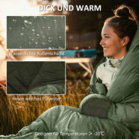 Schlafsack als Deckenschlafsack, klappbar für 3–4 Jahreszeiten, Farbe Grün.