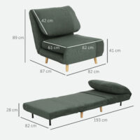 Schlafsessel mit Bettfunktion Gästebett Cord verstellbare Kopfstütze grün