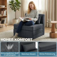Schlafsessel Schlafsofa Gästebett klappbar Leinenoptik dunkelgrau
