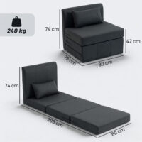 Schlafsessel Schlafsofa Gästebett klappbar Leinenoptik dunkelgrau