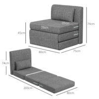 Schlafsessel Gästematratze faltbar 80x75x74cm grau