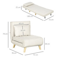 Schlafsessel verstellbar bis 120kg Leinenoptik creme