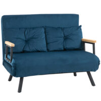Schlafsofa 2-Sitzer Samt mit Kissen und Schlaffunktion blau