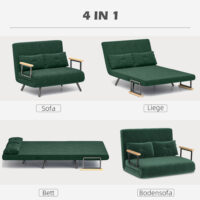 Schlafsofa 2-Sitzer Samt mit Schlaffunktion und Kissen grün