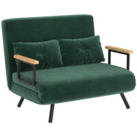 Schlafsofa 2-Sitzer Samt mit Schlaffunktion und Kissen grün