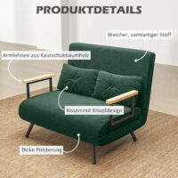 Schlafsofa 2-Sitzer Samt mit Schlaffunktion und Kissen grün