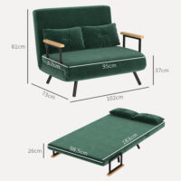 Schlafsofa 2-Sitzer Samt mit Schlaffunktion und Kissen grün