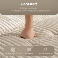 Schlafsofa 2-Sitzer mit Kissen und Seitentaschen Cordbezug cremeweiss