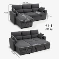 Schlafsofa Ecksofa mit Bettfunktion und Stauraum dunkelgrau