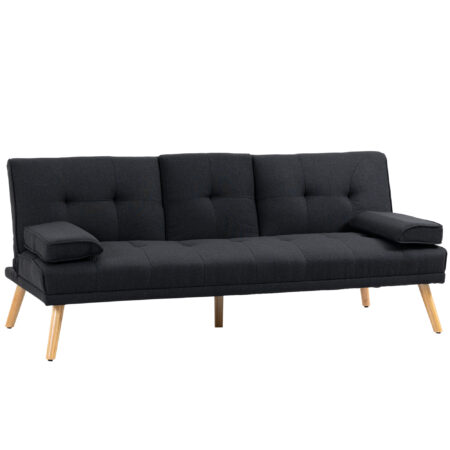 Schlafsofa mit verstellbarer Rückenlehne und klappbarem Tisch schwarz
