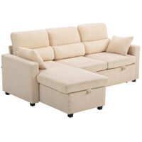 Schlafsofa L-Form mit Bettfunktion und Stauraum beige