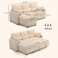 Schlafsofa L-Form mit Bettfunktion und Stauraum beige