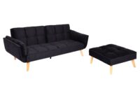 Schlafsofa mit Ottomane Couch Gästebett Schlaffunktion 218x175cm Samt schwarz
