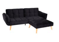 Schlafsofa mit Ottomane Couch Gästebett Schlaffunktion 218x175cm Samt schwarz