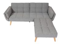 Schlafsofa mit Ottomane Couch Gästebett Schlaffunktion 218x175cm Stoff hellgrau
