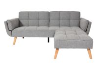 Schlafsofa mit Ottomane Couch Gästebett Schlaffunktion 218x175cm Stoff hellgrau