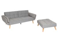 Schlafsofa mit Ottomane Couch Gästebett Schlaffunktion 218x175cm Stoff hellgrau