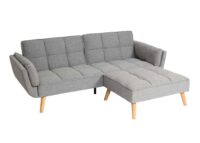 Schlafsofa mit Ottomane Couch Gästebett Schlaffunktion 218x175cm Stoff hellgrau