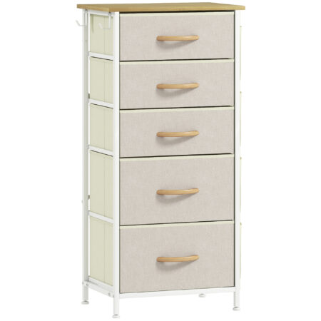 Schlafzimmer Kommode mit 5 Schubladen und Haken beige