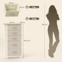 Schlafzimmer Kommode mit 5 Schubladen und Haken beige