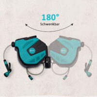 Schlauchtrommel 15 m, mit Frostschutzfunktion und 180° schwenkbar.
