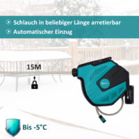 Schlauchtrommel 15 m, mit Frostschutzfunktion und 180° schwenkbar.