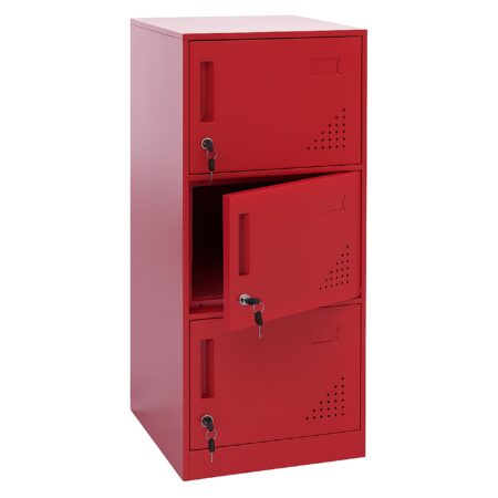 Stahl Schließfachschrank rot mit 3 Türen 90x38x45 cm