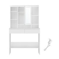 Eleganter Schminktisch aus Spanplatte mit offenen Fächern und Schubladen, dimmbarem LED-Spiegel und Kippschutz für Sicherheit – Maße: 40 × 90 × 144,7 cm.