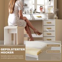 Schminktisch mit beleuchtetem Spiegel und Hocker weiss