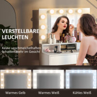 Schminktisch mit beleuchtetem Spiegel und Schubladen weiss