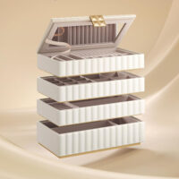 Stilvolle Schmuckbox mit integriertem Spiegel, ideal zur Aufbewahrung von Schmuck – gefertigt aus PU-Leder, MDF, Samt und Glas, Maße 17 × 28 × 20,5 cm.