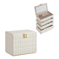 Stilvolle Schmuckbox mit integriertem Spiegel, ideal zur Aufbewahrung von Schmuck – gefertigt aus PU-Leder, MDF, Samt und Glas, Maße 17 × 28 × 20,5 cm.