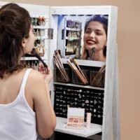 Schmuckschrank Spiegelschrank Standspiegel drehbar Weiss.