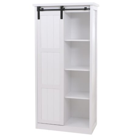 Schrank Kommode Highboard Schiebetür 8 Staufächer Industrial 163x76x38cm weiss