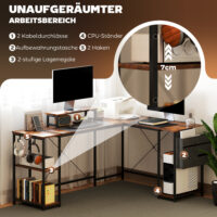 Schreibtisch L-förmig mit Regalen und Monitorständer braun