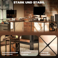 Schreibtisch L-förmig mit Regalen und Monitorständer braun