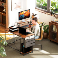 Schreibtisch L-förmig mit Regalen und Monitorständer braun