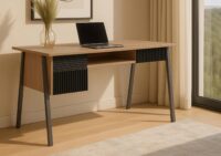 Moderner Schreibtisch aus MDF und Metall 120x60 cm natur