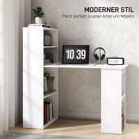 Schreibtisch Arbeitstisch Home Office mit Regalen 120x55cm weiss