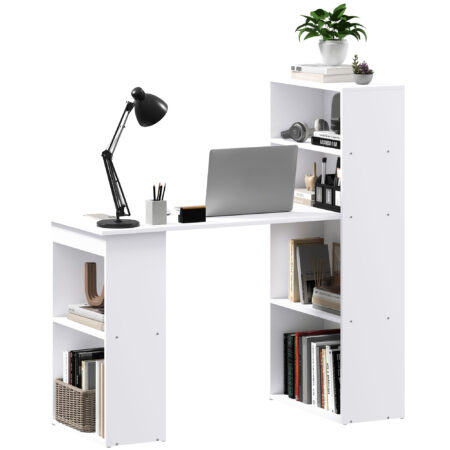 Schreibtisch Arbeitstisch Home Office mit Regalen 120x55cm weiss