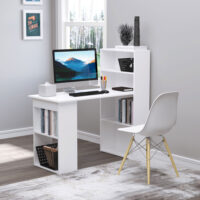 Schreibtisch Arbeitstisch Home Office mit Regalen 120x55cm weiss