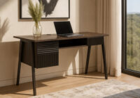 Moderner Schreibtisch 120 cm in Walnuss-Optik aus MDF und Metall