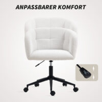 Schreibtischstuhl gepolstert rollbar mit Plüschbezug creme schwarz