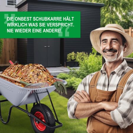 Robuste Schubkarre mit 100L Volumen und 250kg Tragkraft.
