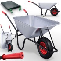 Robuste Schubkarre mit 100L Volumen und 250kg Tragkraft.