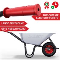 Robuste Schubkarre mit 100L Volumen und 250kg Tragkraft.